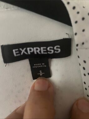 Express White Top with Black Polka Dot Trim